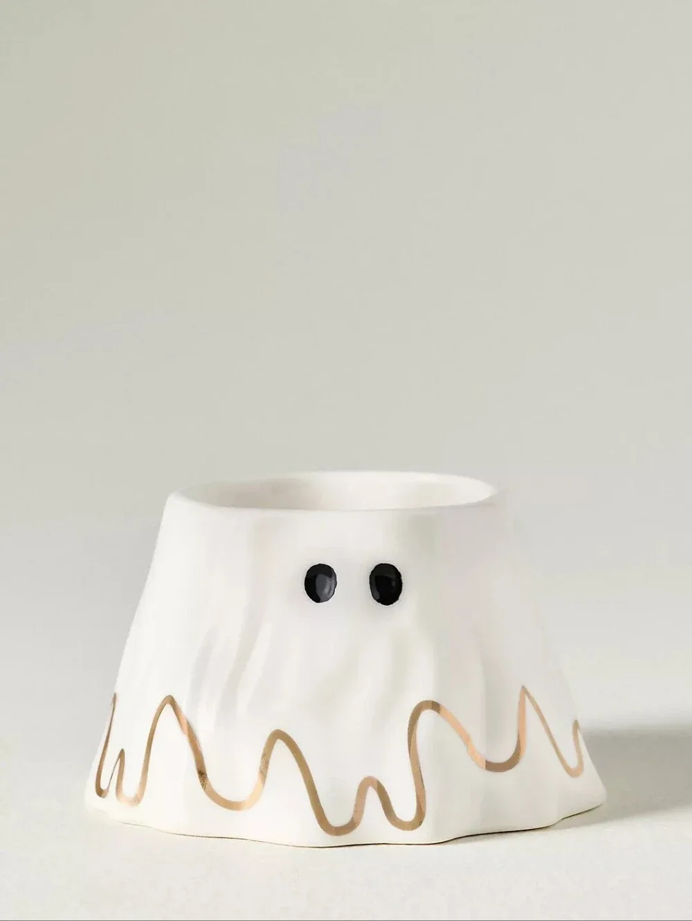 Anthropologie The Mud Fairy Stoneware 24k Gold Accent Ghost Nut Bowl